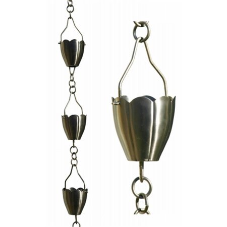 PATIOPLUS 8.5ft. Brushed Stainless Steel Flower Cup Rain Chain PA2595396